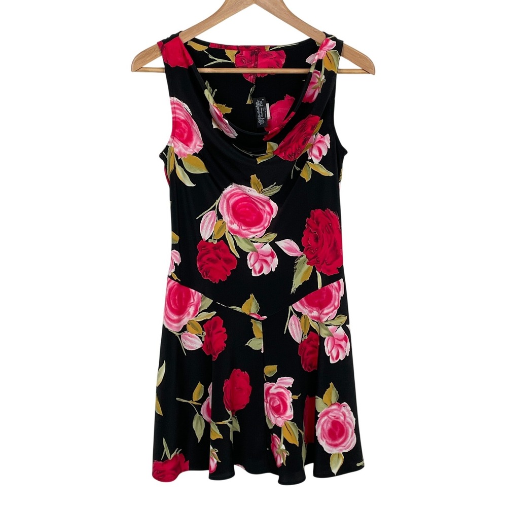 Vintage La Belle Fashions Floral Rose Cowl Neck Mini Dress 3 Skater Whimsigoth